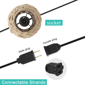 Oahu 10-Light Indoor/Outdoor 10 ft. Rustic Coastal Incandescent C7 Globe Hemp Rope Shaded String Lights - JONATHAN Y